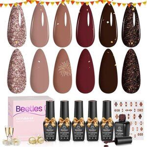 beetles Gel Polish Set-6 Colors 7.5ml Winter Nail Gel Kit Burgundy Academia